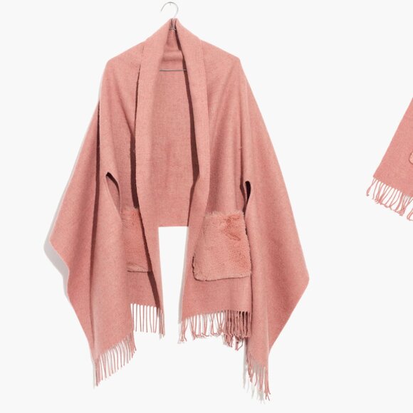 Madewell Cozy Wool Blend Faux-Fur Pocket Cape Scarf Wrap - Picture 4 of 16